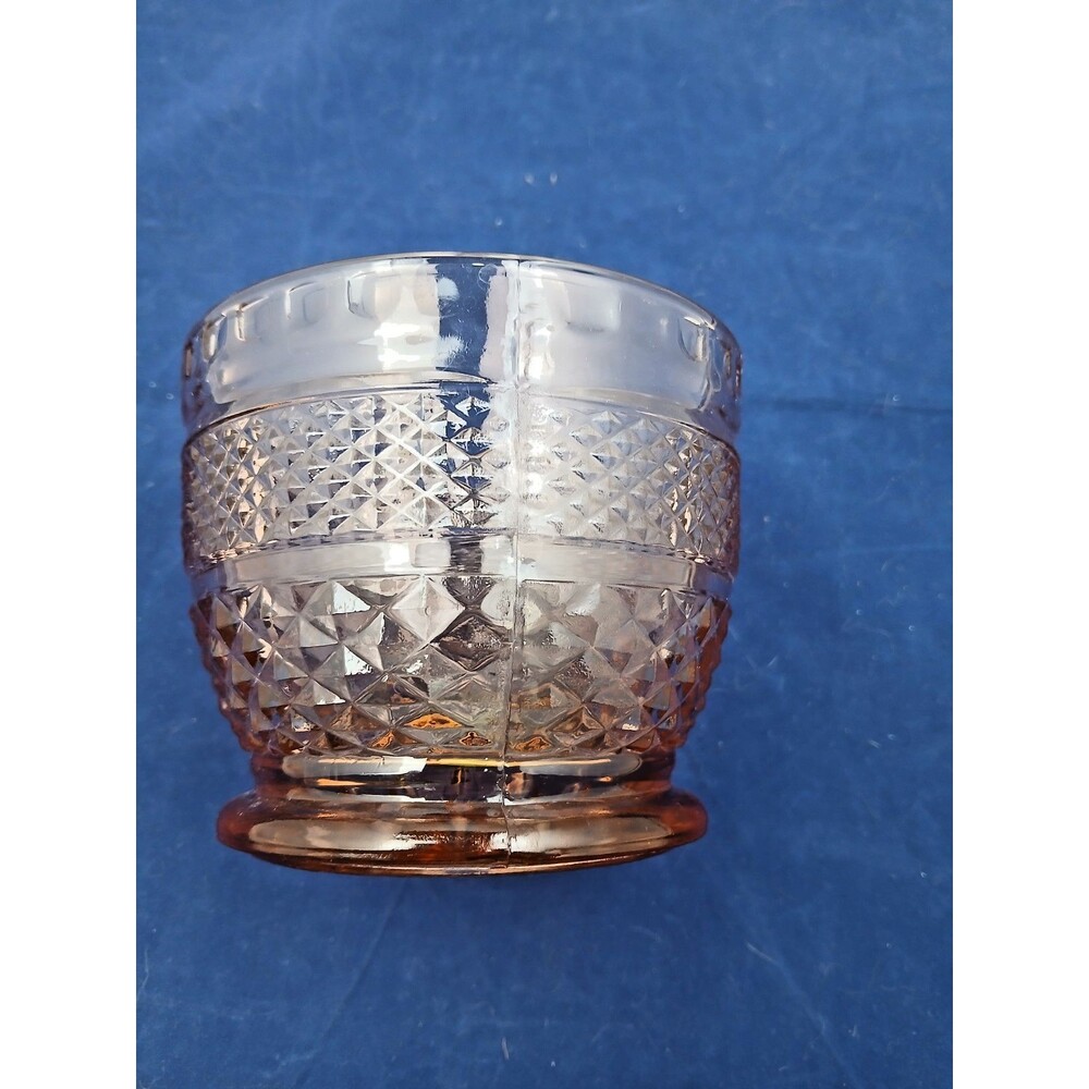 Vintage Pink Depression Style Glass Bowl Diamond Pattern Made in Indonesia